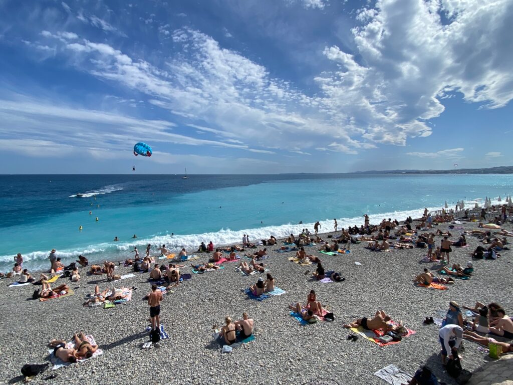 Paragliding at the beach in Nice, France,French Riviera